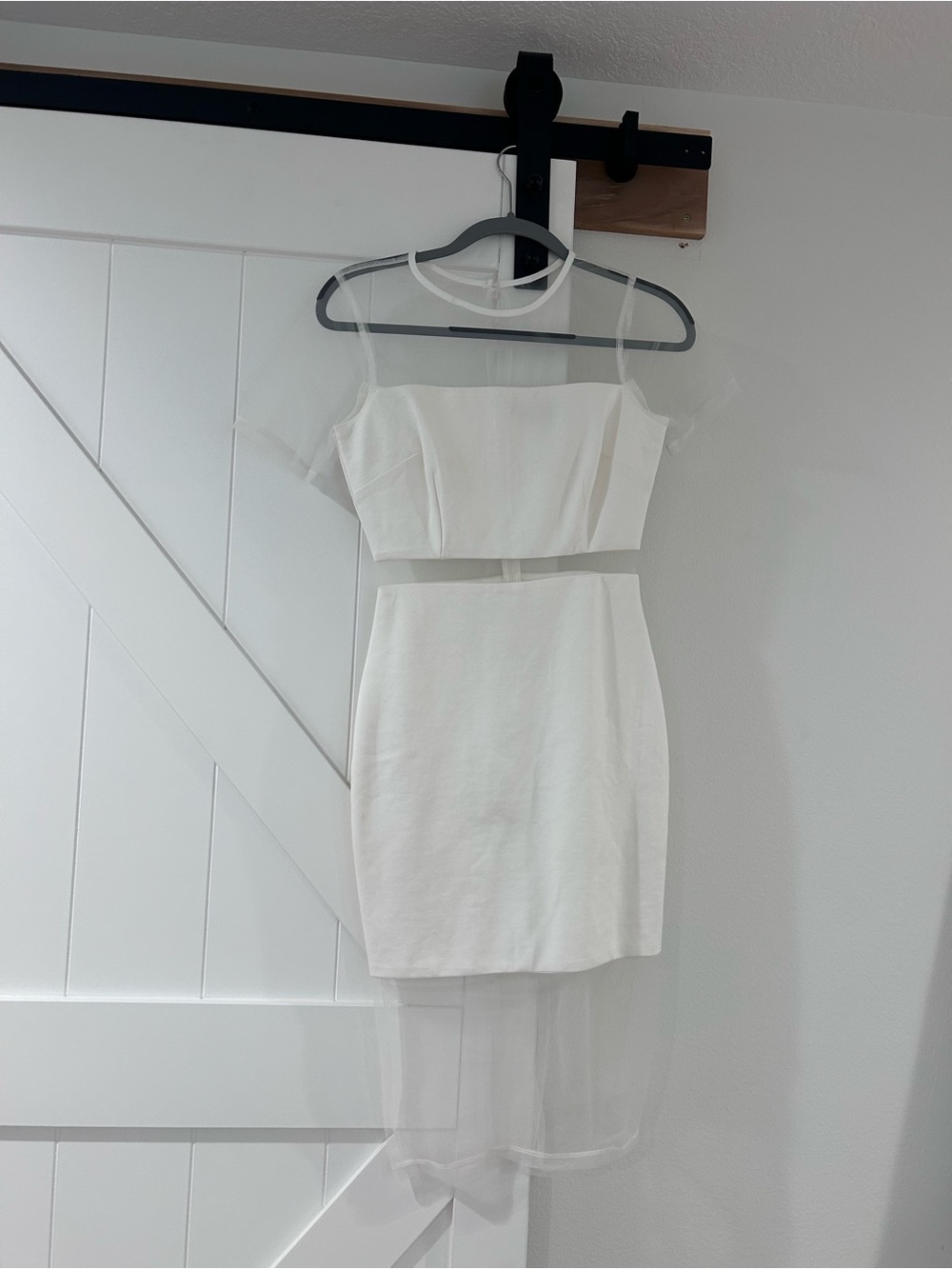 Lulu's White Two-Piece Midi Dress with Sheer Overlay